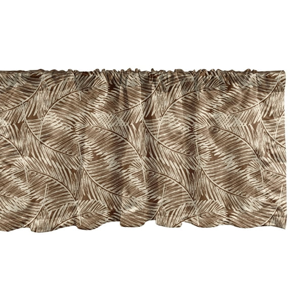 Ambesonne Jungle Window Valance, Retro Vintage Style Sketch Palm Leaves Subtropical Plant Brazil Rainforest, Curtain Valance for Kitchen Bedroom Decor with Rod Pocket, 54" X 18", Pale Brown and Beige
