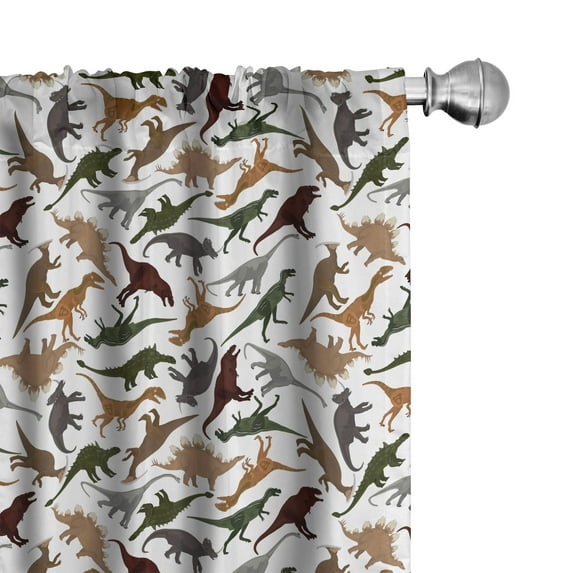 Ambesonne Jurassic Window Curtains, Wild Enormous Museum, Each 28" W x 63" L, Dark Orange Burgundy