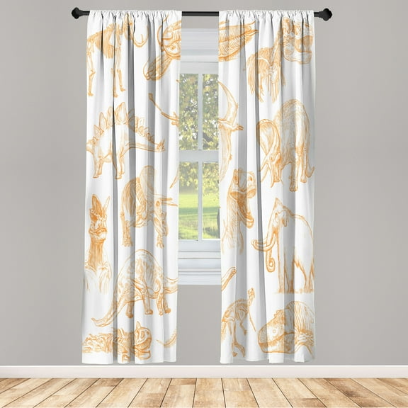 Ambesonne Jurassic Curtains, Dinosaur Illustration Art, Pair of 28"x63", Pale Orange