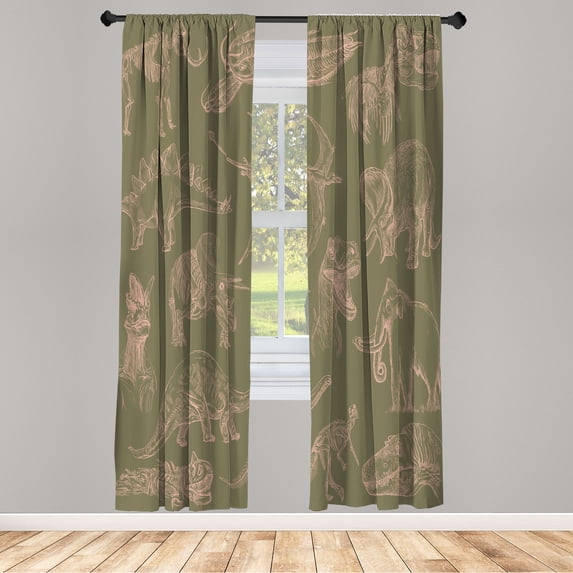 Ambesonne Jurassic Curtains, Dinosaur Illustration Art, Pair of 28"x63", Sepia Blush