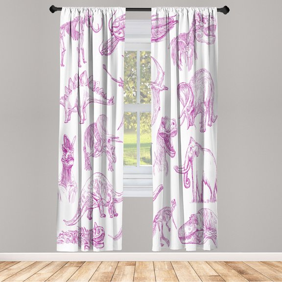Ambesonne Jurassic Curtains, Dinosaur Illustration Art, Pair of 28"x95", Violet White