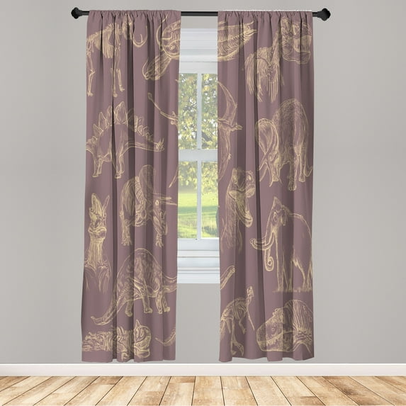 Ambesonne Jurassic Curtains, Dinosaurs Skeleton Biology, Pair of 28"x63", Pale Eggplant