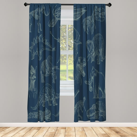 Ambesonne Jurassic Curtains, Dinosaurs Skeleton Biology, Pair of 28"x84", Night Blue