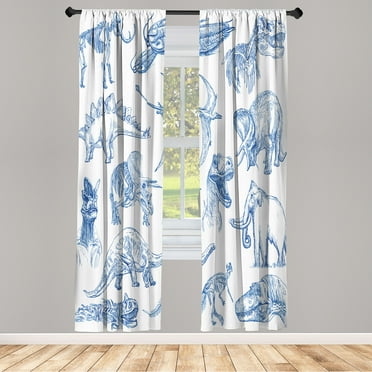 Ambesonne Jurassic Curtains, Dinosaurs Skeleton Biology, Pair of 28"x84", Persian Blue