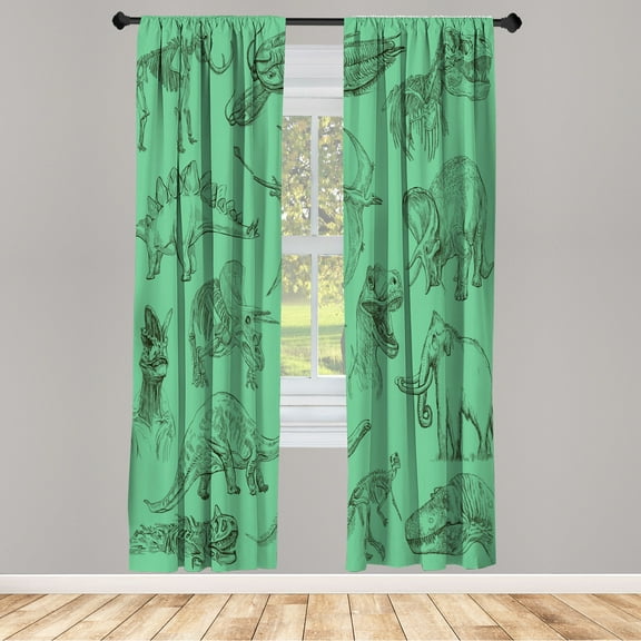 Ambesonne Jurassic Curtains, Dinosaurs Skeleton Biology, Pair of 28"x84", Sea Green
