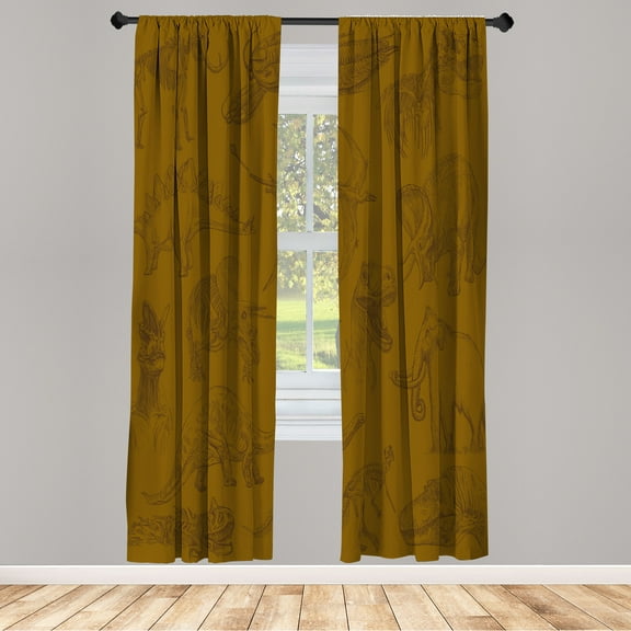 Ambesonne Jurassic Curtains, Dinosaurs Skeleton Biology, Pair of 28"x95", Fawn Grey