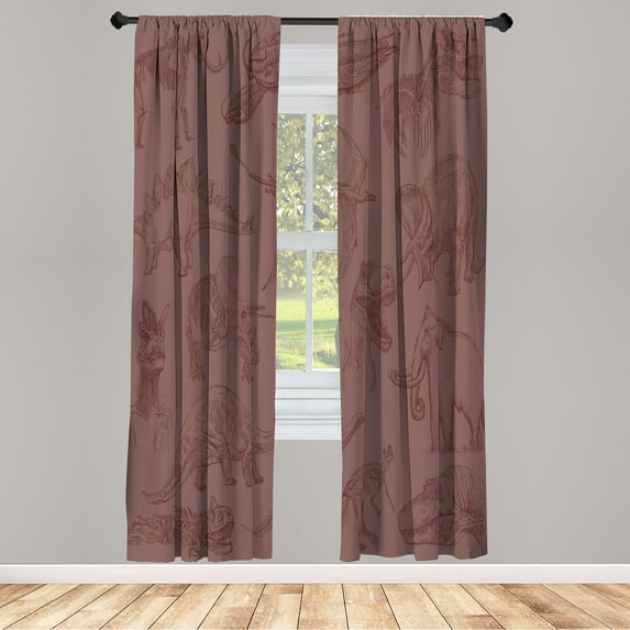 Ambesonne Jurassic Curtains, Dinosaurs Skeleton Biology, Pair of 28"x95", Mauve Taupe