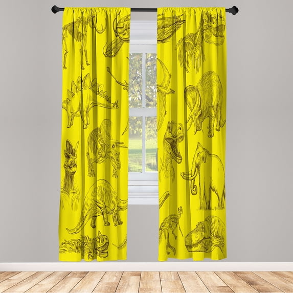 Ambesonne Jurassic Curtains, Dinosaurs Skeleton Biology, Pair of 28"x95", Pale Earth