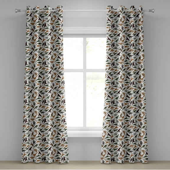 Ambesonne Jurassic Grommet Curtain, Wild Enormous Museum, 50" x 108", Dark Orange Burgundy