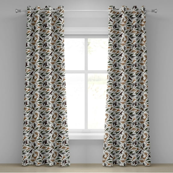 Ambesonne Jurassic Grommet Curtain, Wild Enormous Museum, 50" x 84", Dark Orange Burgundy