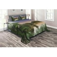 thumbnail image 1 of Ambesonne Jurassic Quilted Coverlet 3 Pcs, Dinosaur in the Jungle, Queen Size, Green Blue Peach, 1 of 2