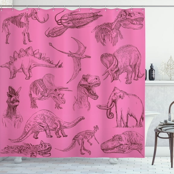 Ambesonne Jurassic Shower Curtain, Dinosaurs Skeleton Biology, 69"Wx75"L, Hot Pink