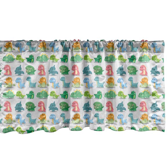 Ambesonne Jurassic Window Valance, Dinosaur Wild Beast, 54" X 12", Green Turquoise Marigold
