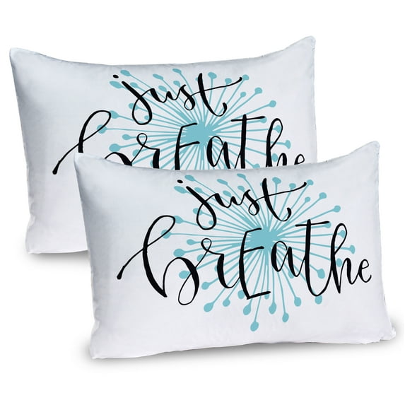 Ambesonne Just Breathe Pillow Sham 2 Pack, Optimistic Saying, 36"x20", Aqua Black White