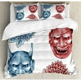 thumbnail image 1 of Ambesonne Kabuki Duvet Cover Sets, Colored Japan s, 2-Queen, Blue Red White, 1 of 7