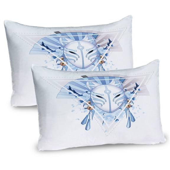 Ambesonne Kabuki Pillow Sham 2 Pack, Fox Kitsune, 30"x20", Pale Blue White Beige