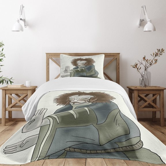 Ambesonne Kabuki Quilted Bedspread Set 2 Pcs, Theater Character, Twin Size, Multicolor