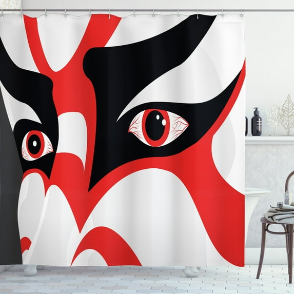 Ambesonne Kabuki Shower Curtain, Japanese Drama Face, 69"Wx75"L, Black White Orange