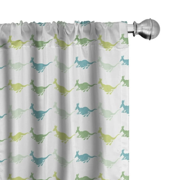 Ambesonne Kangaroo Window Curtains, Animals in the Pouch, Each 28" W x 84" L, White Sea Blue and Lime Green