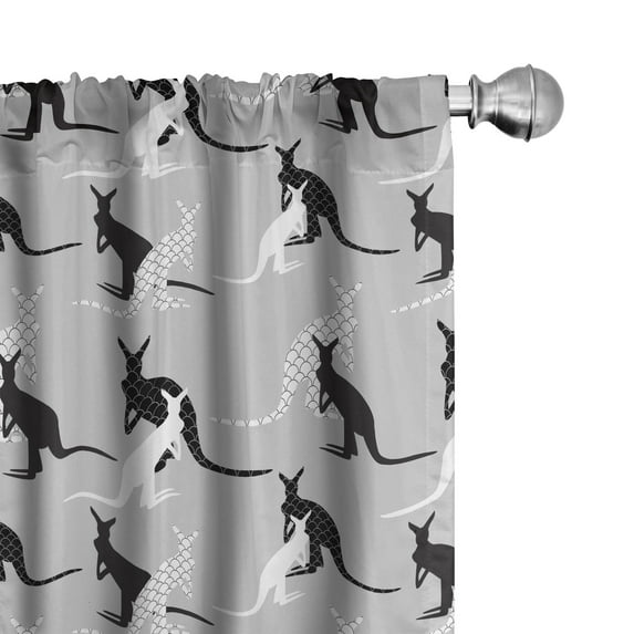 Ambesonne Kangaroo Window Curtains, Seashell Built in Animals, Each 28" W x 84" L, Pale Grey Black