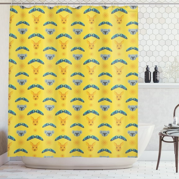 Ambesonne Kangaroo Shower Curtain, Aboriginal Style Boomerang, 69"Wx84"L, Multicolor