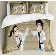 thumbnail image 1 of Ambesonne Karate Duvet Cover Set, Karate Cartoon Art, Calking, Sepia Dark Tan, 1 of 6