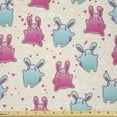 thumbnail image 1 of Ambesonne Kawaii Fabric by the Yard Microfiber, Fun Cartoon Hearts, 1 Yard, Pale Blue Pink Beige, 1 of 2
