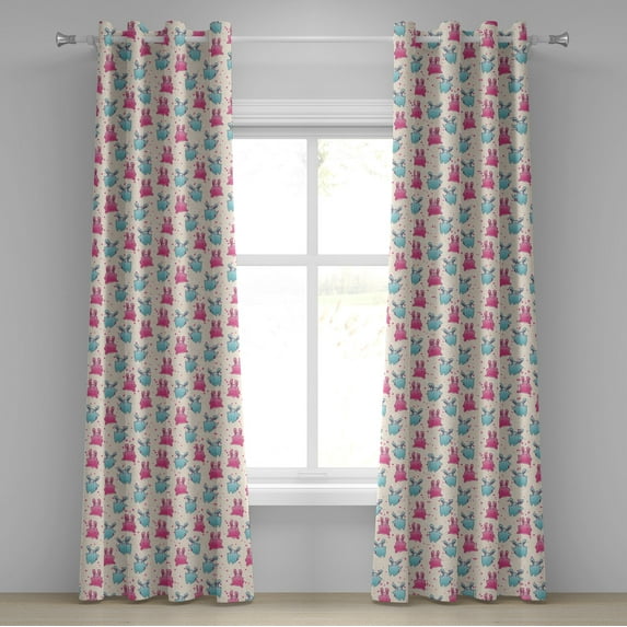 Ambesonne Kawaii Grommet Curtain, Fun Cartoon Hearts, 50" x 84", Pale Blue Pink Beige