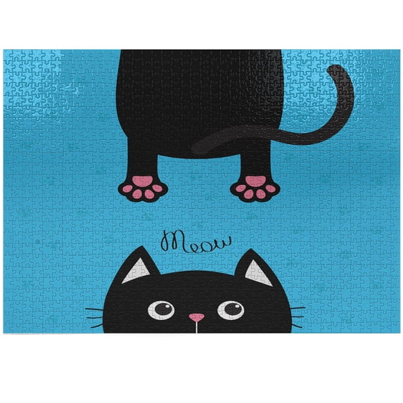 Ambesonne Kawaii Jigsaw Puzzle Durable Cardboard, Fat Cat Paws and Tail, 1000 pcs, Black Pink Blue