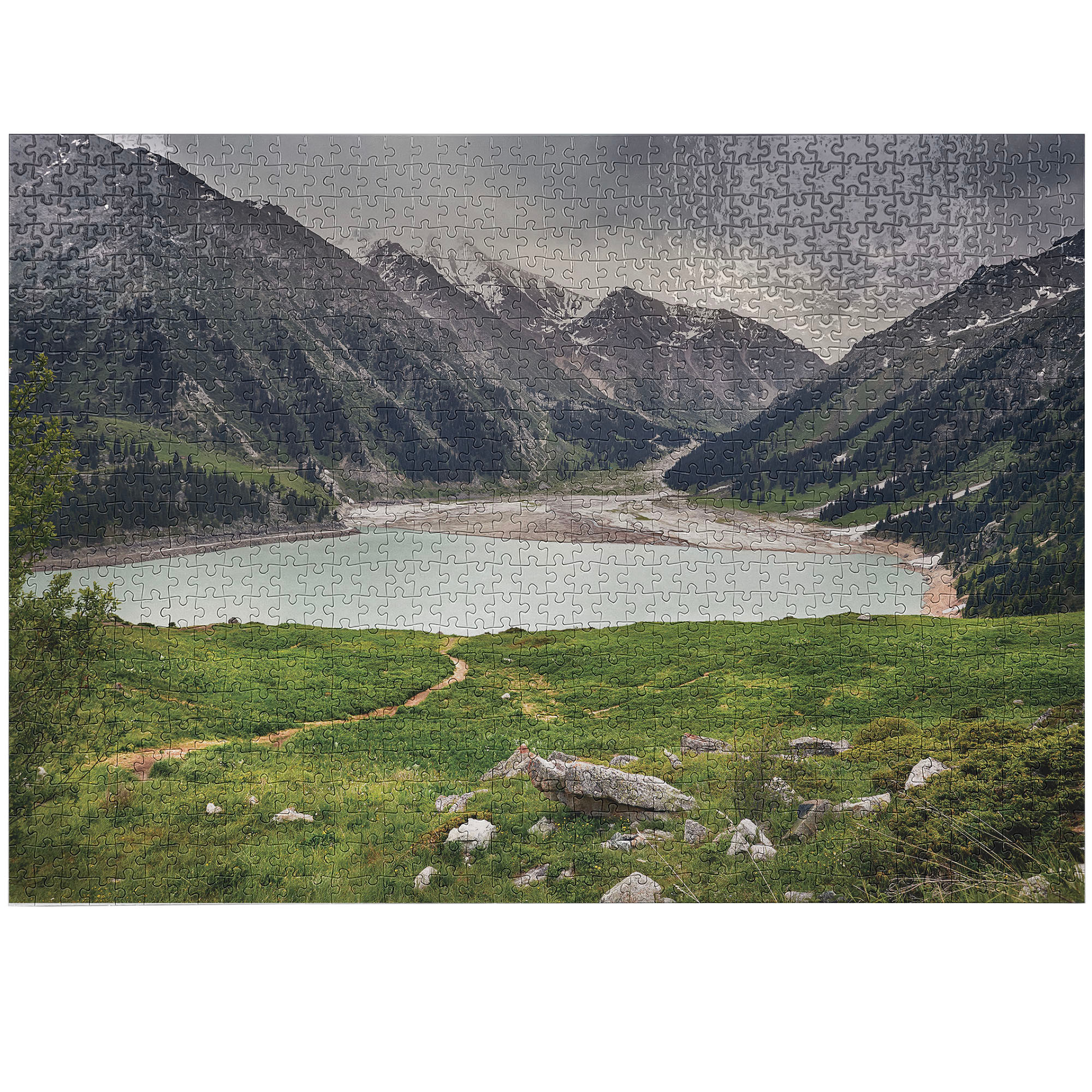 Ambesonne Kazakhstan Jigsaw Puzzle Durable Cardboard, Almaty Lake Tian