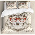 thumbnail image 1 of Ambesonne Keep Calm Duvet Cover Sets, Hipster Wolf Be Smart, 2-Queen, Pale Mustard Taupe, 1 of 7