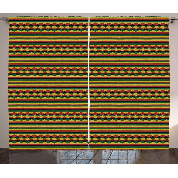 Ambesonne Kente Pattern Curtains 2 Panel Set, Colorful African, 108" x 63", Multicolor