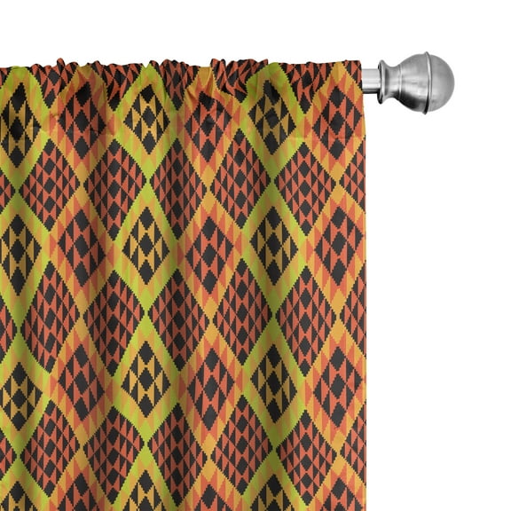 Ambesonne Kente Pattern Curtains, Peruvian Rhombus, Pair of 28"x95", Vermilion Yellow
