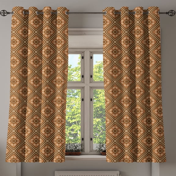 Ambesonne Kente Pattern Grommet Curtain, Brown, 50" x 63", Pale Brown Brown