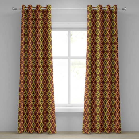 Ambesonne Kente Pattern Grommet Curtain, Peruvian Rhombus, 50" x 72", Vermilion Yellow