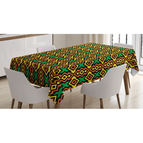 Ambesonne Kente Pattern Tablecloth Rectangular Table Cover, Art Print, 60"x84", Multicolor