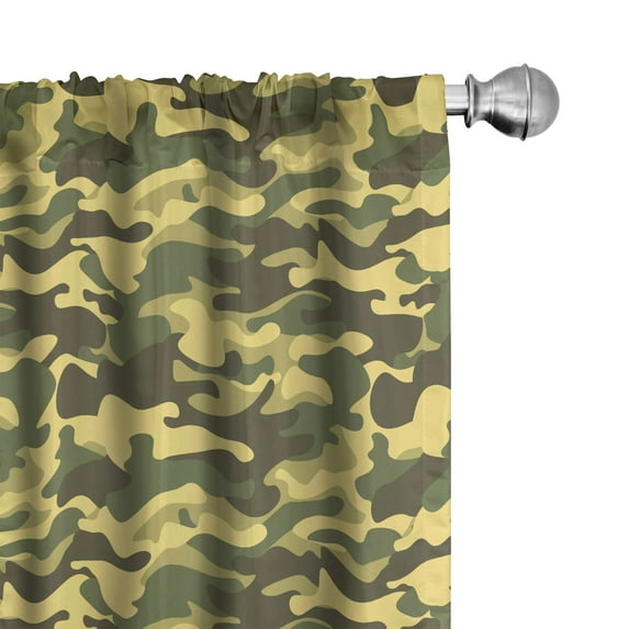 Ambesonne Khaki 4-Panel Curtains, Repeating Camouflage Spots, 56"x95", Army Green Yellow