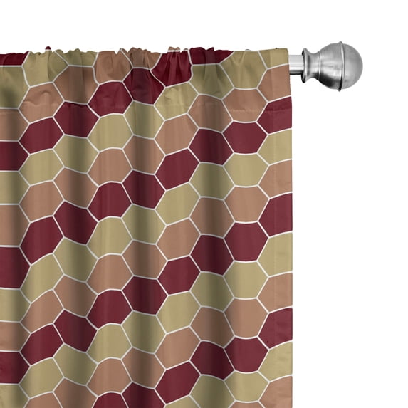 Ambesonne Khaki 4-Panel Curtains, Tricolor Design Hexagons Art, 56"x95", Maroon Khaki