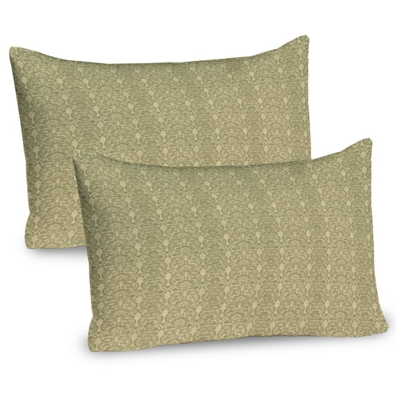 Ambesonne Khaki Pillow Sham 2 Pack, Vintage Classic Floral Motif, 30"x20", Pale Yellow Green Khaki