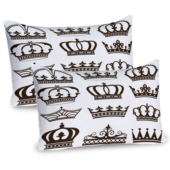 Ambesonne King Pillow Sham 2 Pack, Royalty Crowns, 26"x20", Dark Green Brown White