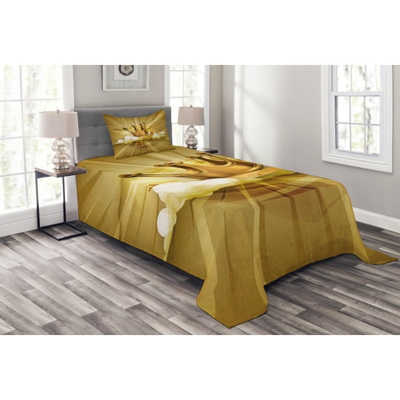 Ambesonne King Quilted Bedspread Set 2 Pcs, Crown and Clouds, Twin Size, Pale Coffee