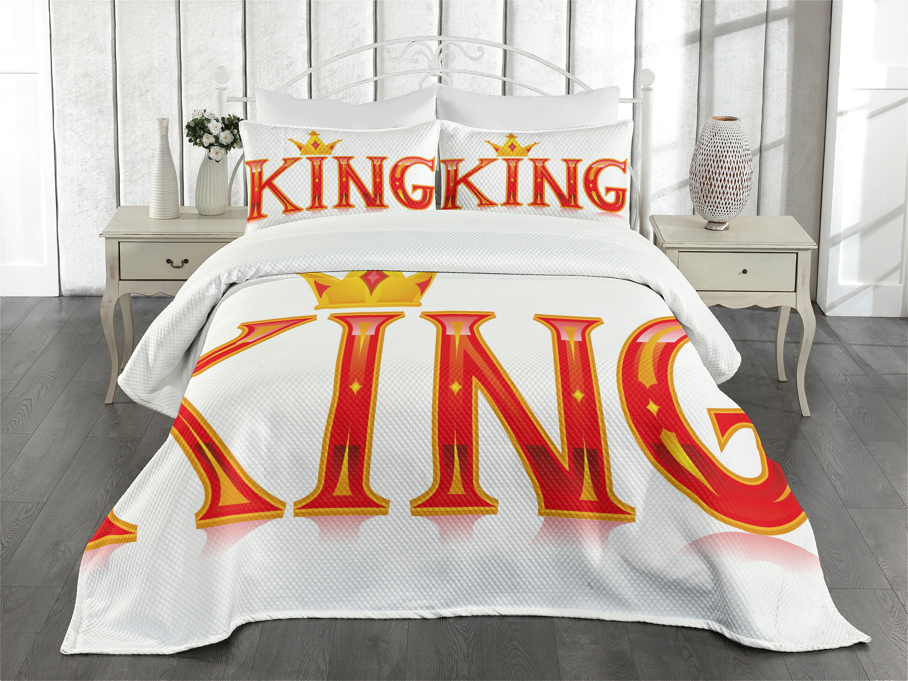 White Quilted King Bedspread Set with Pillow Shams