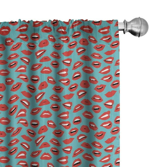 Ambesonne Kiss Curtains, Retro Woman Red Lipstick, Pair of 28"x95", Teal Red White
