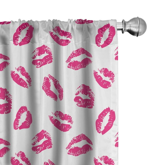 Ambesonne Kiss Curtains, Vibrant Colored Lipstick, Pair of 28"x95", Fuchsia White