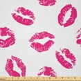 thumbnail image 1 of Ambesonne Kiss Fabric by the Yard Microfiber, Vibrant Colored Lipstick, 5 Yards, Fuchsia White, 1 of 2