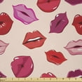 thumbnail image 1 of Ambesonne Kiss Fabric by the Yard Microfiber, Vivid Colored Lips Glamour, 2 Yards, Pale Rose and Multicolor, 1 of 2