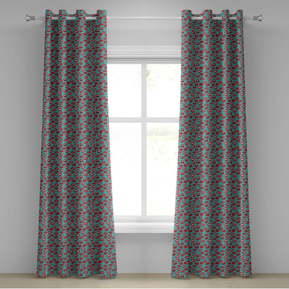 Ambesonne Kiss Grommet Curtain, Retro Woman Red Lipstick, 50" x 108", Teal Red White