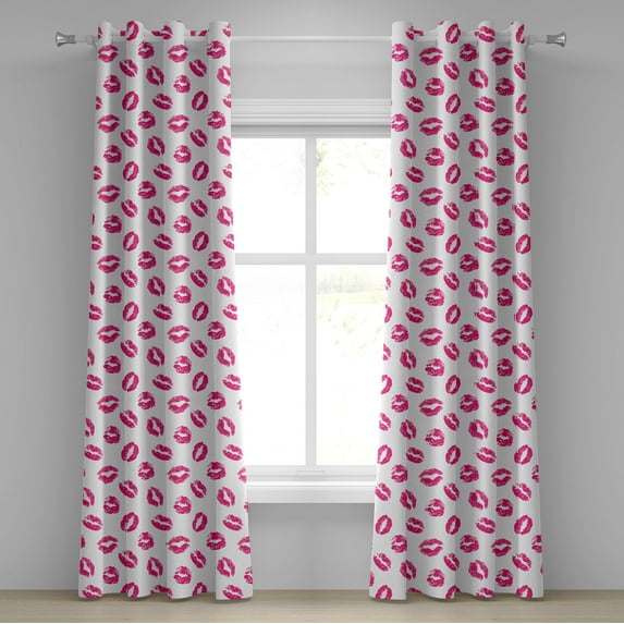 Ambesonne Kiss Grommet Curtain, Vibrant Colored Lipstick, 50" x 120", Fuchsia White