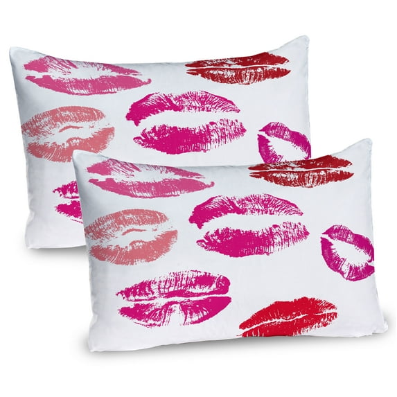 Ambesonne Kiss Pillow Sham 2 Pack, Grunge Looking Lipstick, 26"x20", Fuchsia Rose Ruby