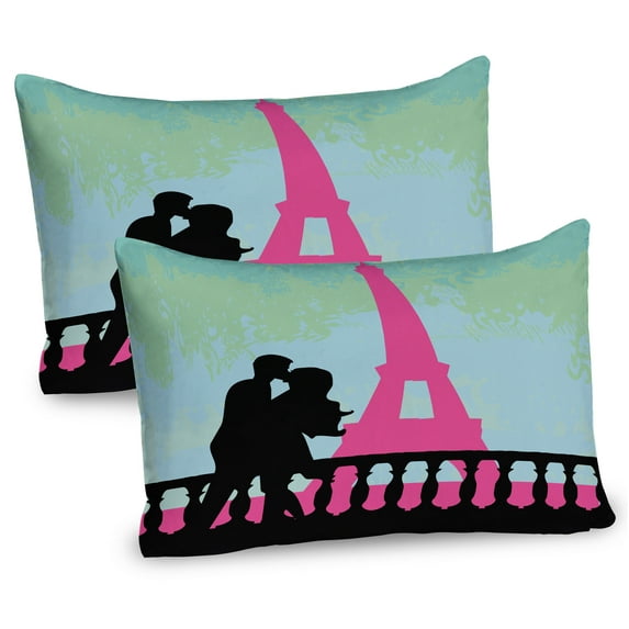 Ambesonne Kiss Pillow Sham 2 Pack, Hand Drawn Couple Kissing, 36"x20", Seafoam Pink Black